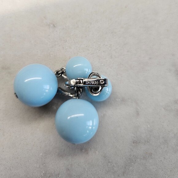 CROWN TRIFARI BABY BLUE DOUBLE BALL DROP CLIP-ON EARRINGS - Picture 10 of 11